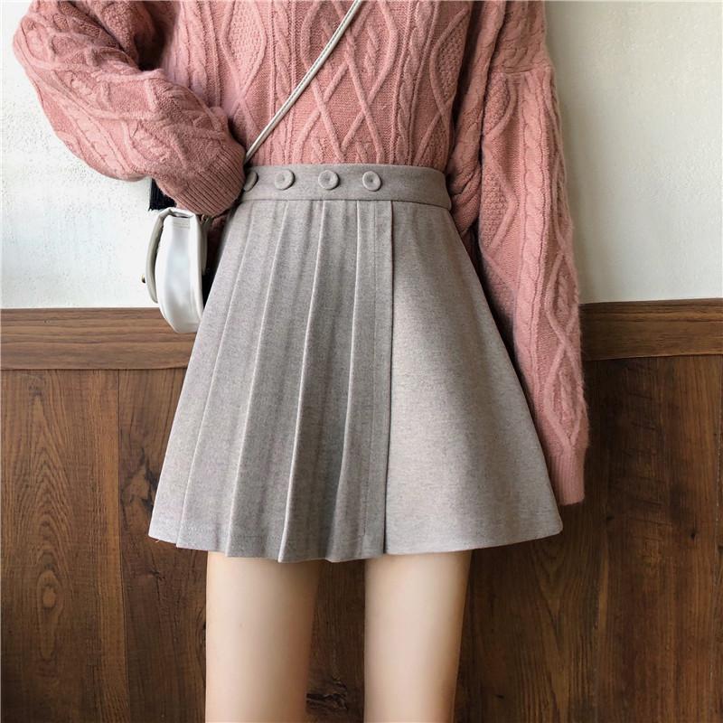 Warm High Waist Pleated Skirt With Hidden Shorts