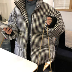 Warm Oversized Black And White Plaid Zipper Outwear