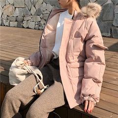 Warm Puffed Oversize Fur Hood Outwear Zipper Jacket