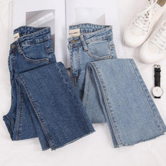 Washed Blue Black Grunge Aesthetic High Waist Slim Jeans