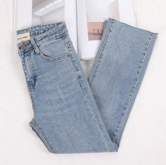 Washed Blue Black Grunge Aesthetic High Waist Slim Jeans