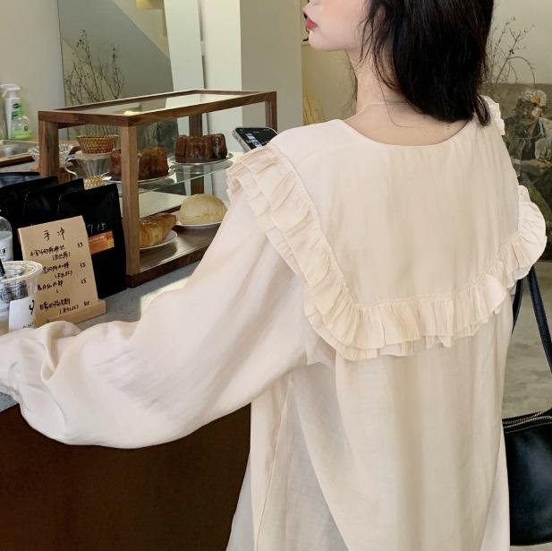 White Beige Transparent Flared Collar Loose Blouse