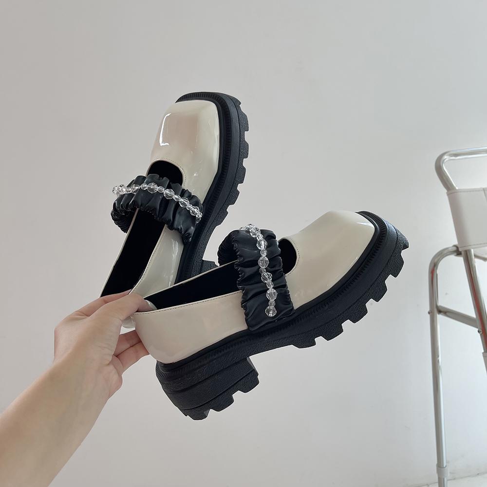 White Black Scrunchie Band Square Toe Thick Heel Sandals