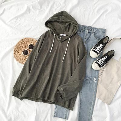 White Dark Green Striped Thin Long Sleeve Hoodie