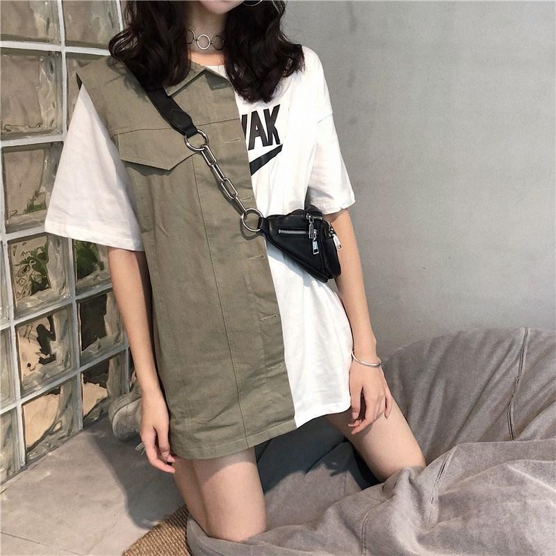 White Fake Two Piece Stitching Loose Long Shirt