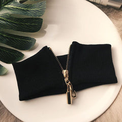 Wide Knit Elastic Zipper Collar Choker