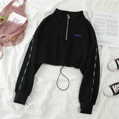 Zipper Collar Rave Aesthetic Cropped Sweatshirt