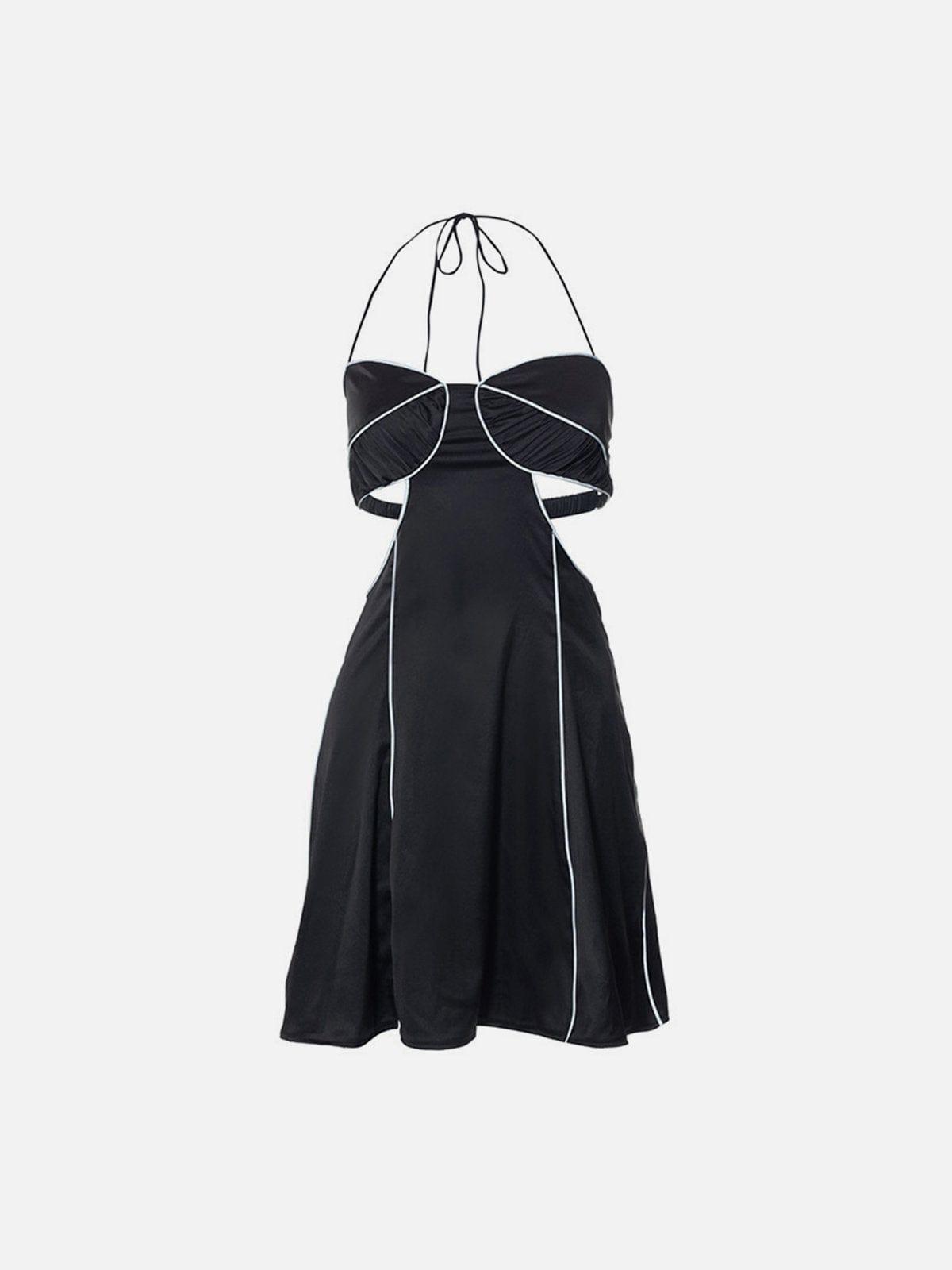 Solid Color Tie Backless Reflective Stripe Dress