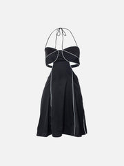 Solid Color Tie Backless Reflective Stripe Dress