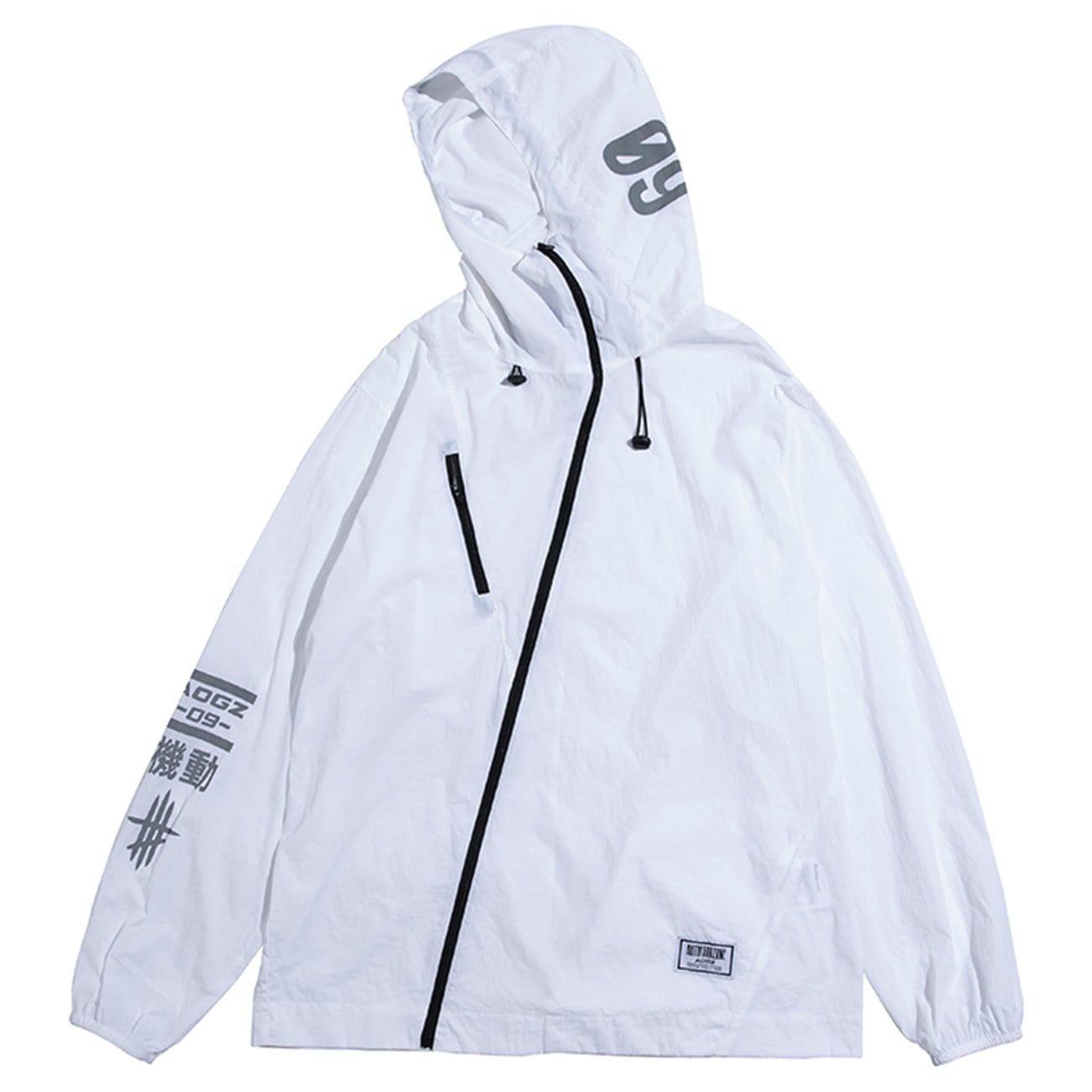 Oblique Zipper Letter Print Jacket