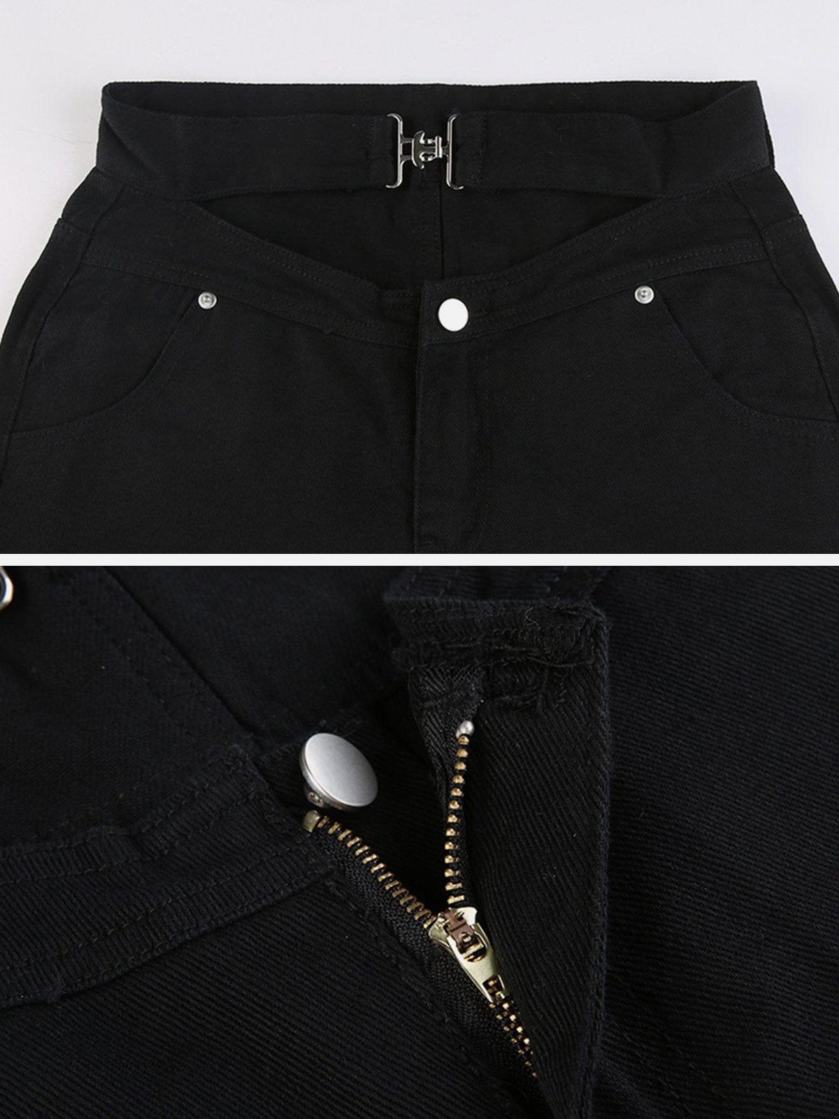 Hollowout Metal Buckle Cargo Pants