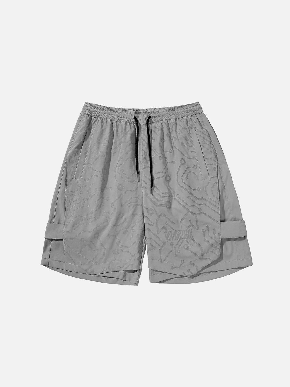 Dark Mechanical Print Cargo Shorts