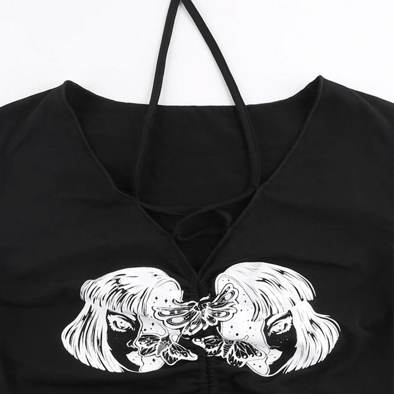 Sexy Wing Print Tie Short Sleeve T Shirt