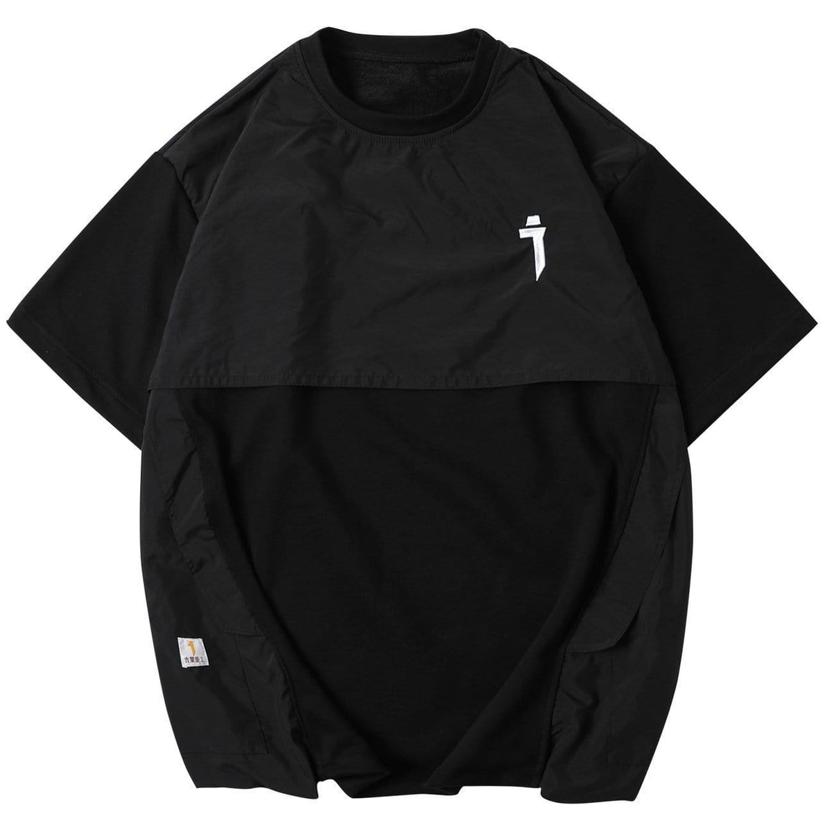 Fake Two Zipper Embroidery Decorative Pocket Tee
