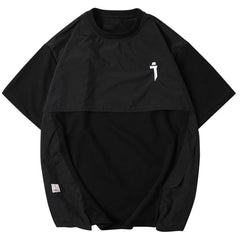 Fake Two Zipper Embroidery Decorative Pocket Tee