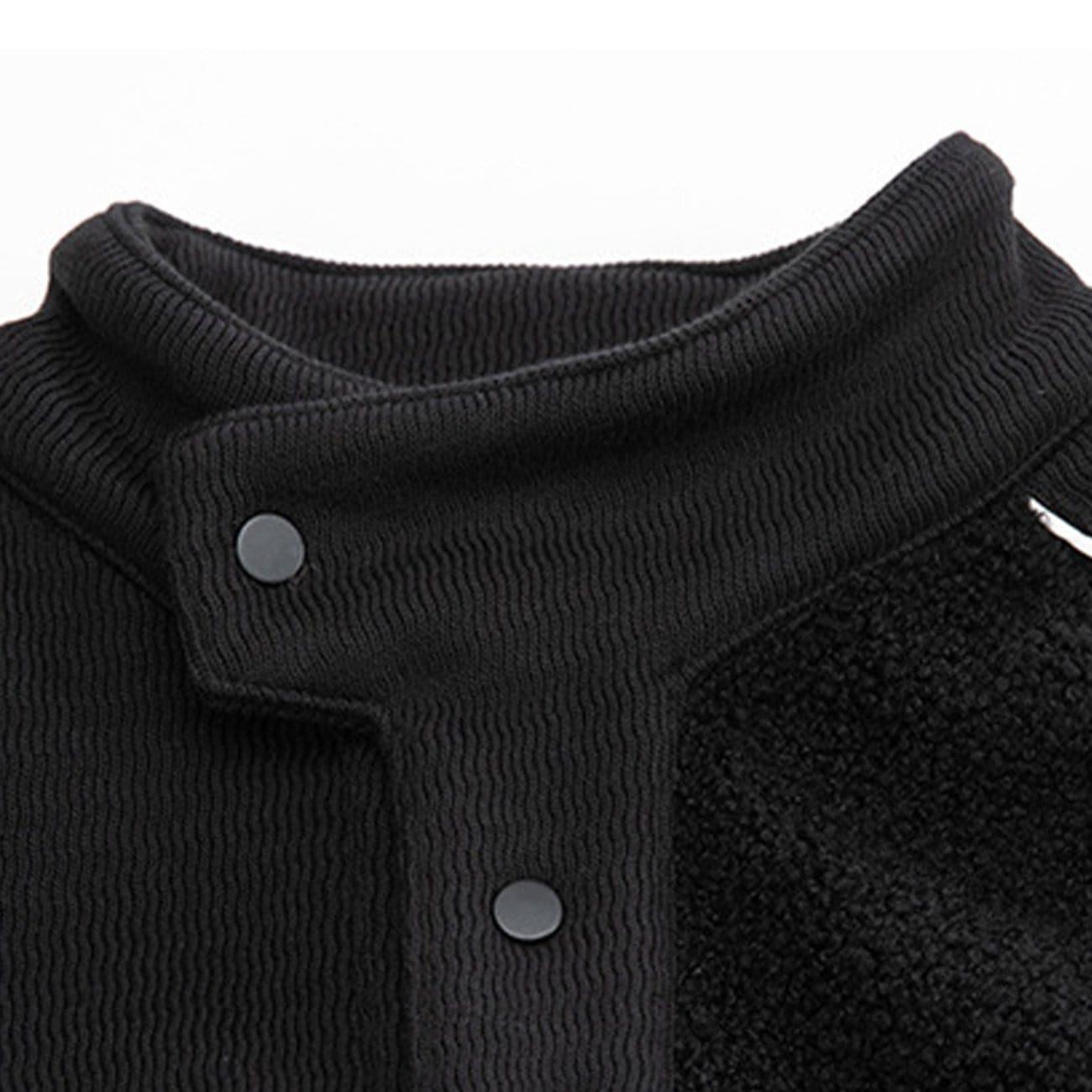 Dark Patchwork Drawstring Sherpa Sweatshirt
