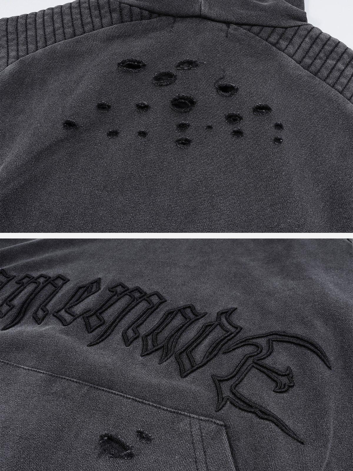 Washed Cut Embroidery Letters Hoodie