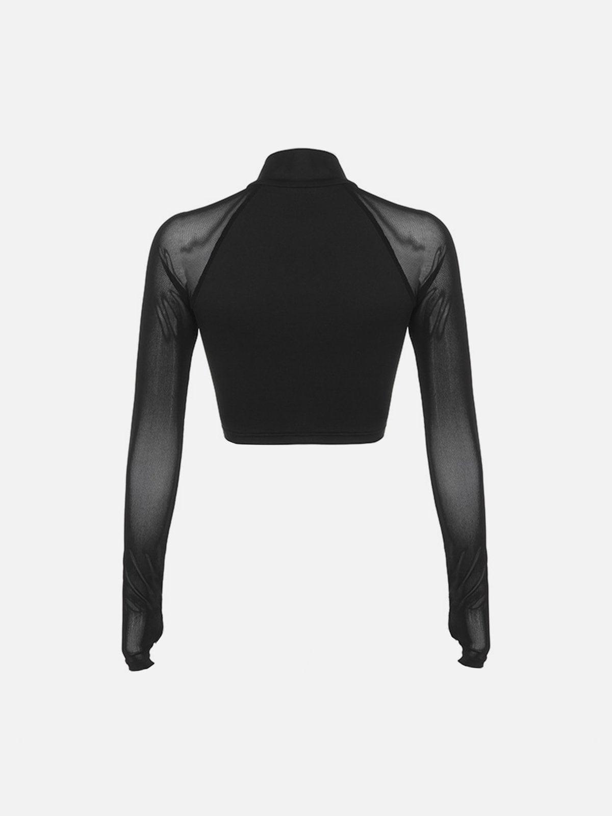 Mesh Nipped Waist Long Sleeve T Shirts