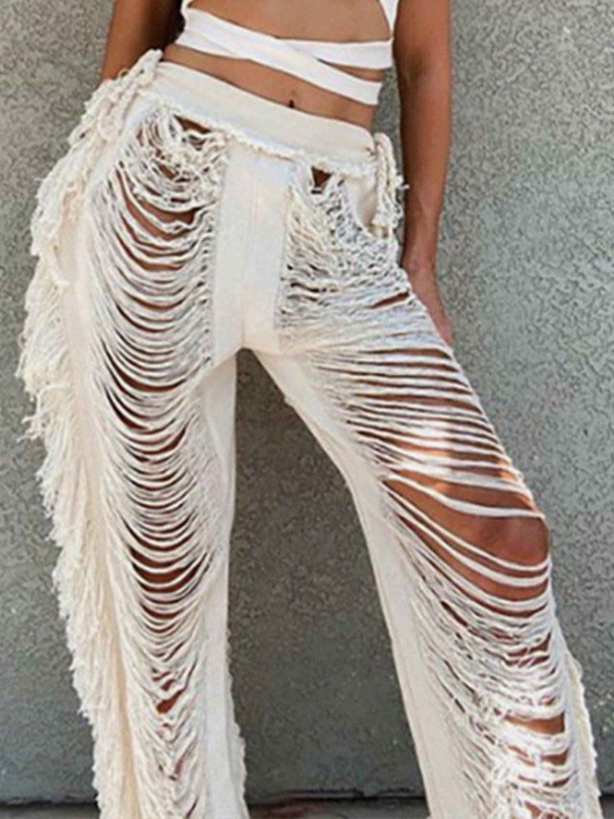 Hollow Hole Tassel Pants
