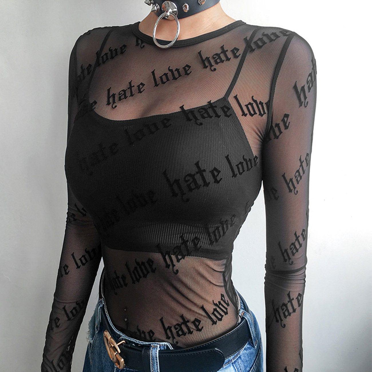 Flocking Letters Perspective Long Sleeve T Shirt