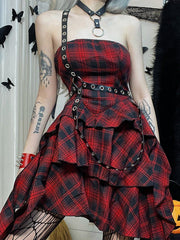 Plaid Irregular Dress