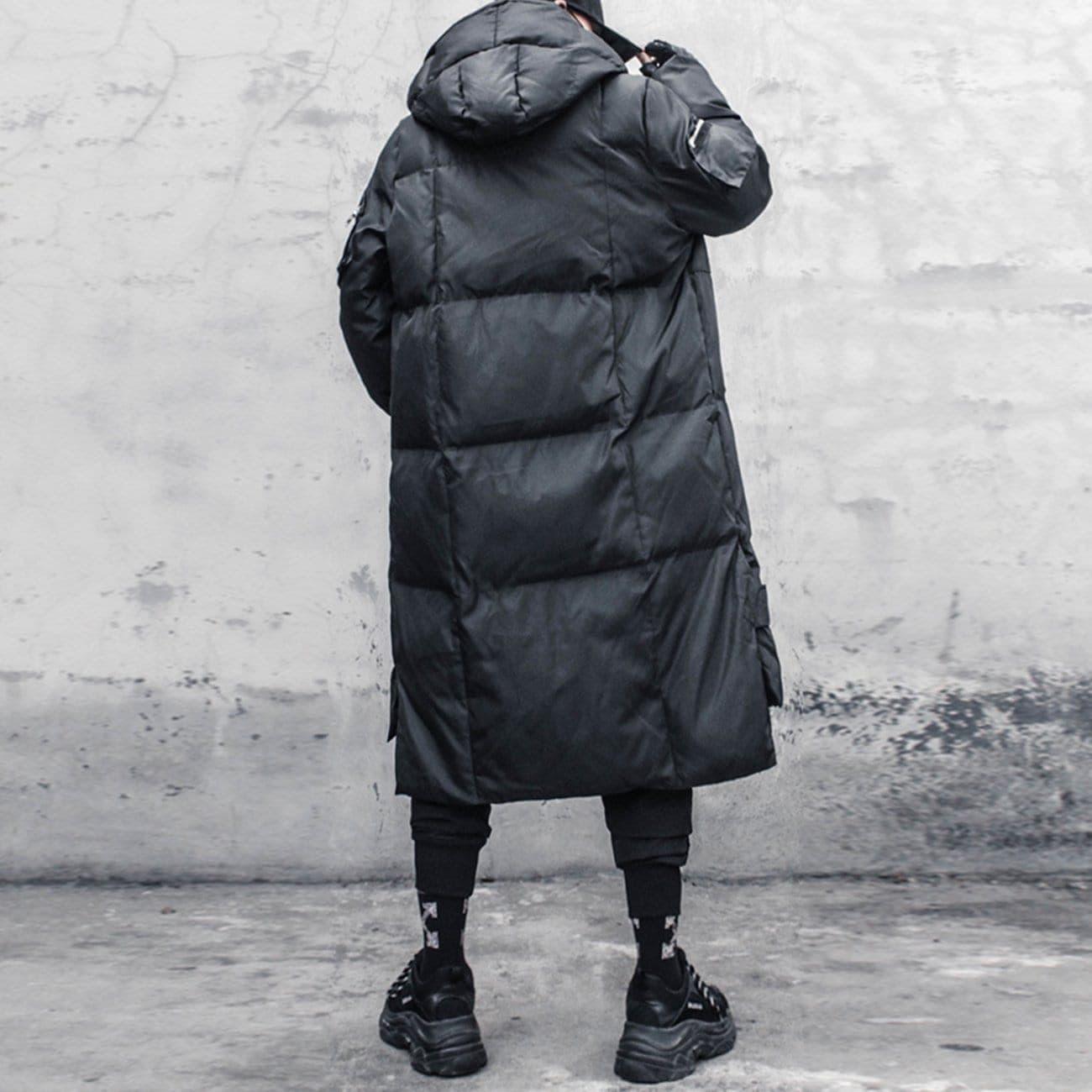 Function Dark Fake Zipper Long Winter Coat