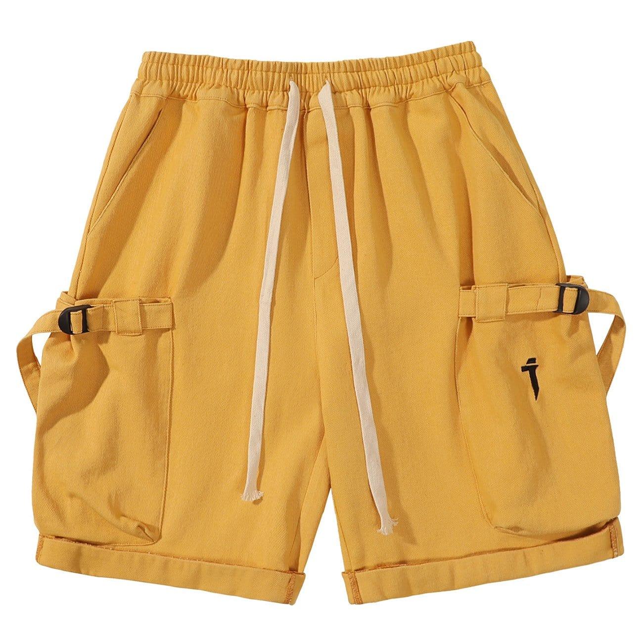 Drawstring Pocket Embroidery Shorts