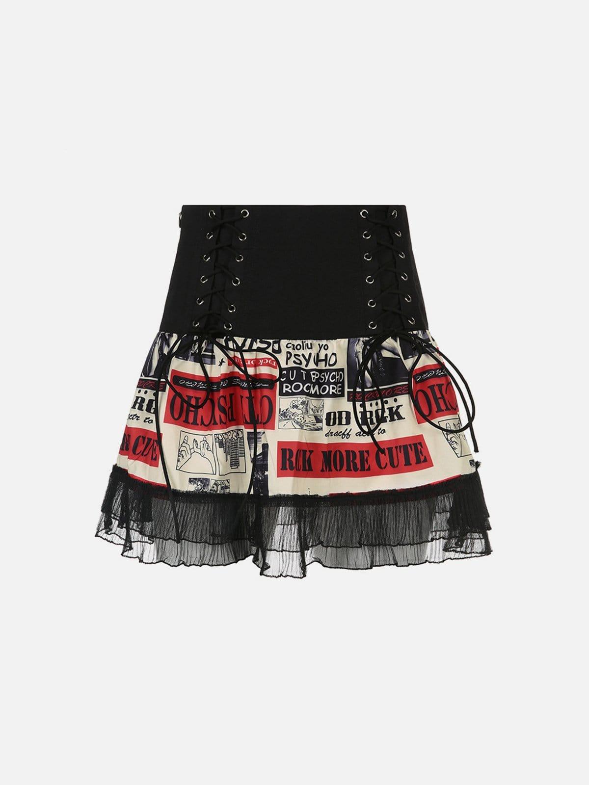 Personalized Print Tie Lace Skirt