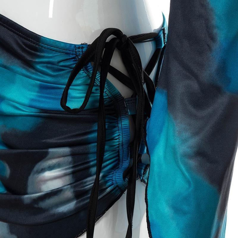 Tie Dye Suspender Skirt Suit