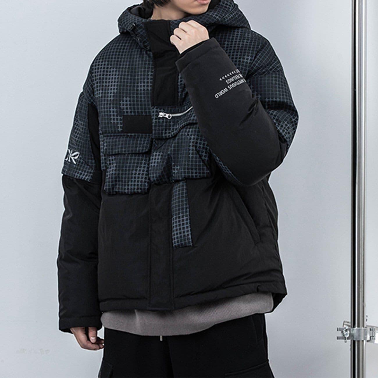 Irregular Plaid Patchwork Winter Down Coat