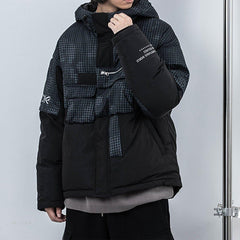 Irregular Plaid Patchwork Winter Down Coat