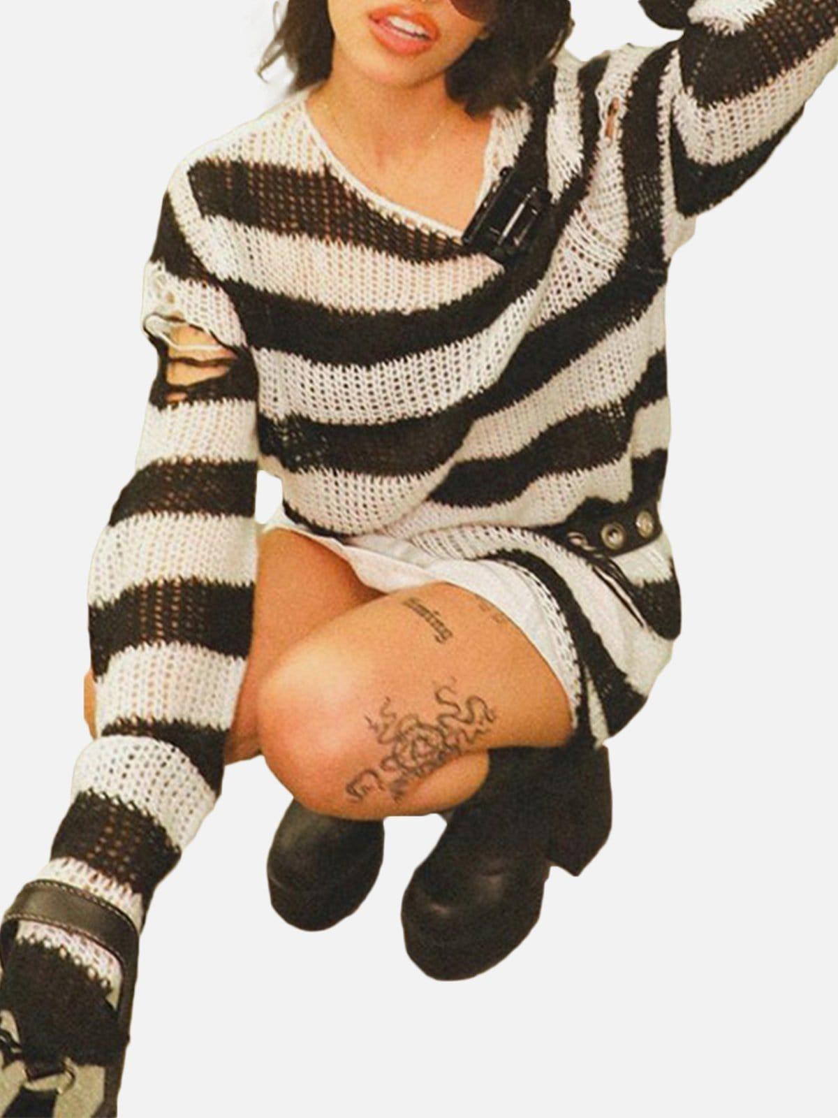 Cut Stripe Hollow Sweater