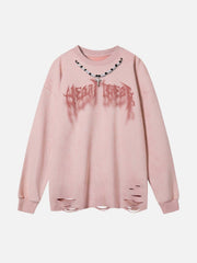 Fuzzy Letters Cut Sweatshirt