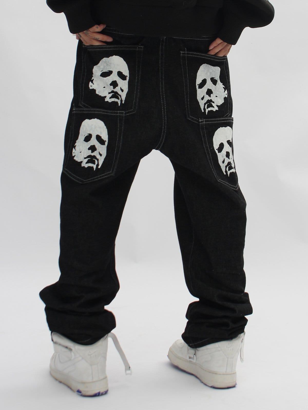 Bat Face Print Jeans