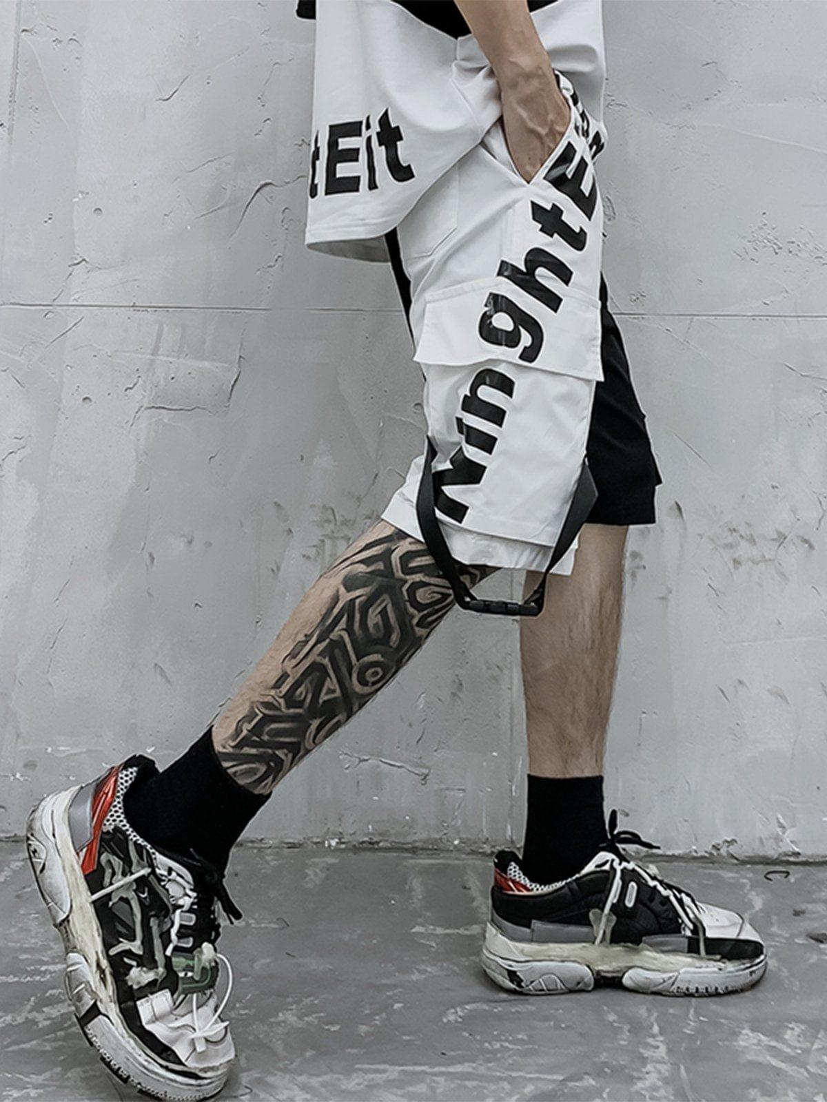 Contrasting Colors Letter Cargo Shorts
