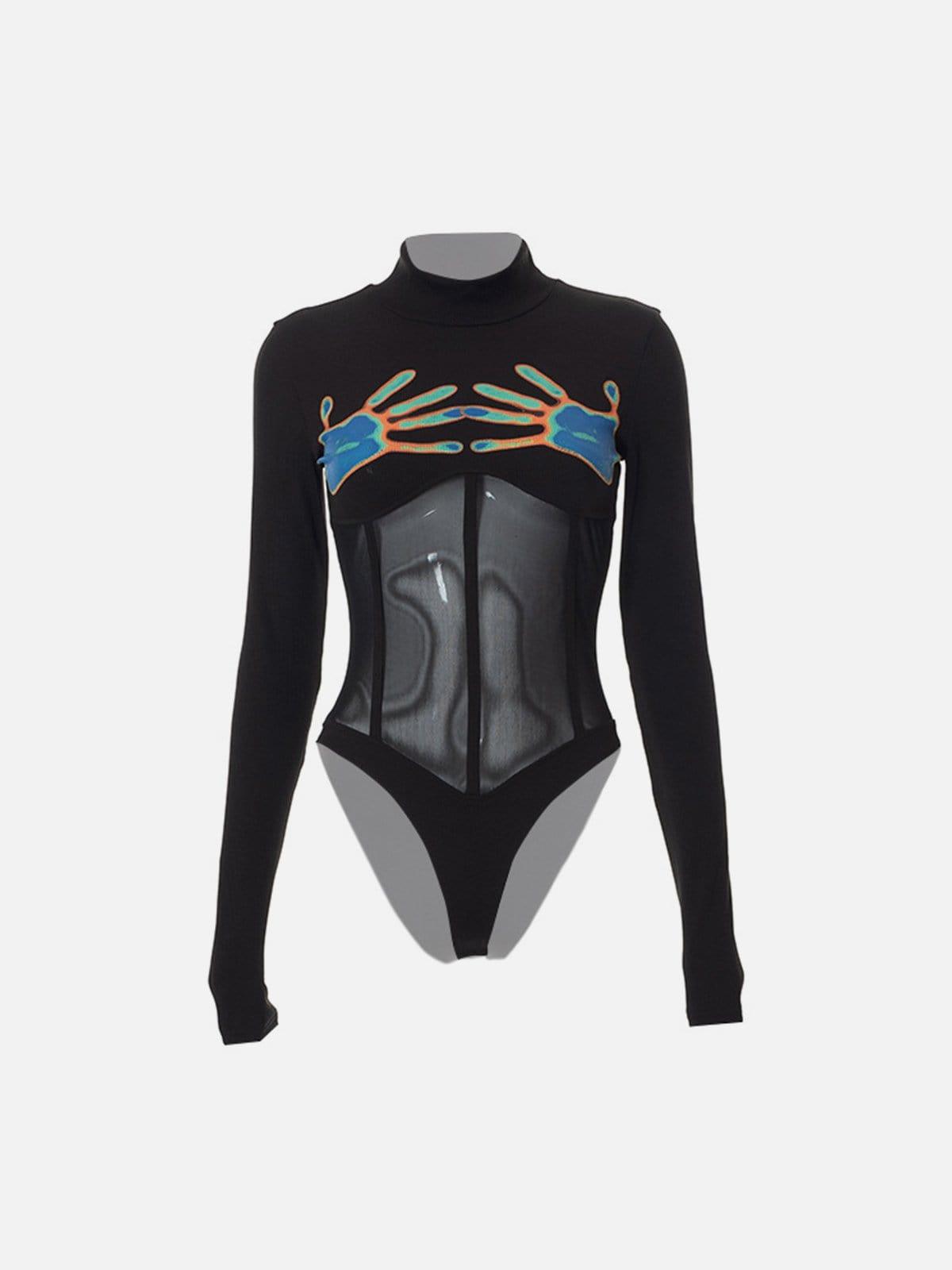 Mesh Neon Palm Long Sleeve Jumpsuit