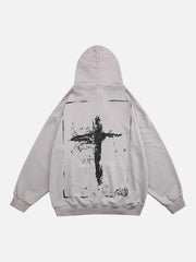 Washed Graffiti Cross Pattern Hoodie