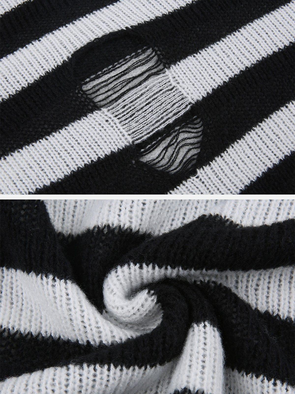 Cut Stripe Hollow Sweater