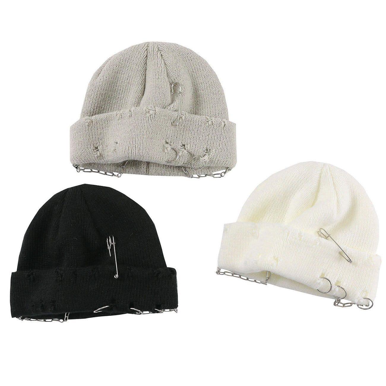 Vintage Ripped Hole Chain Knit Cap