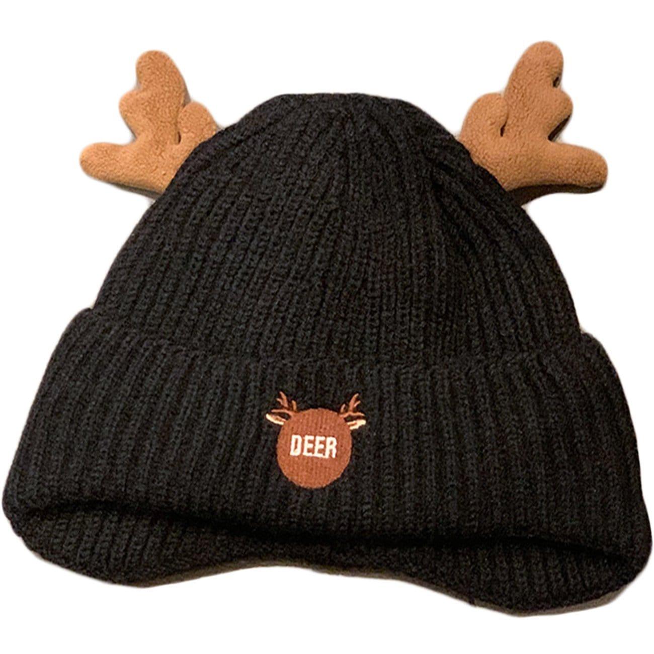 Vintage Elk Horn Embroidery Knit Cap
