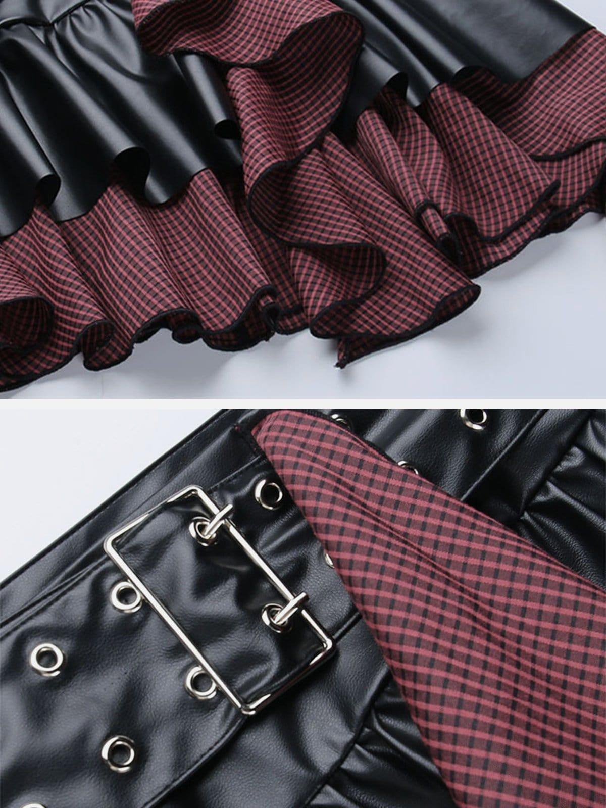 Contrasting Colors Plaid Skirt