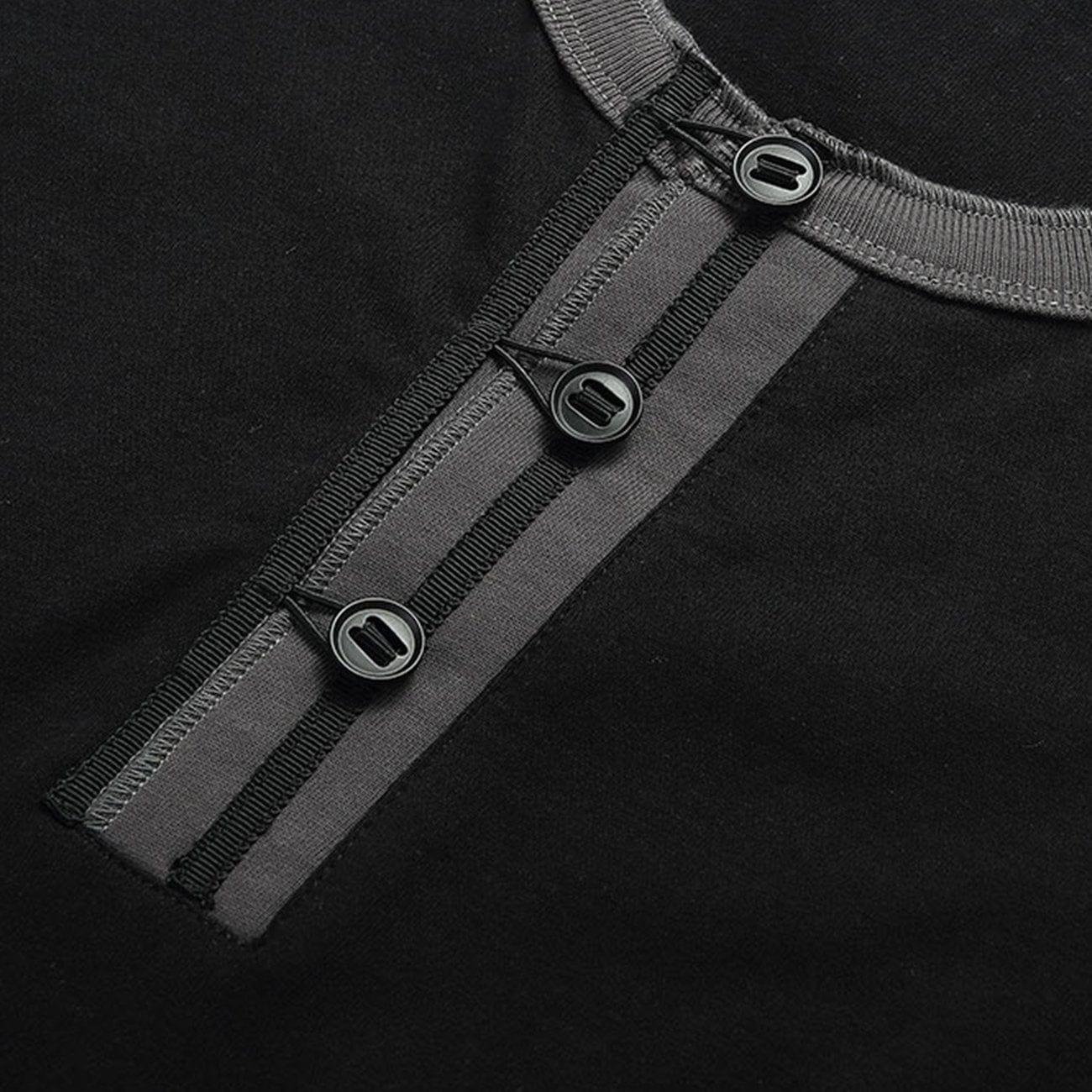 Patchwork Disc Buckle Zip Up Pocket Tee