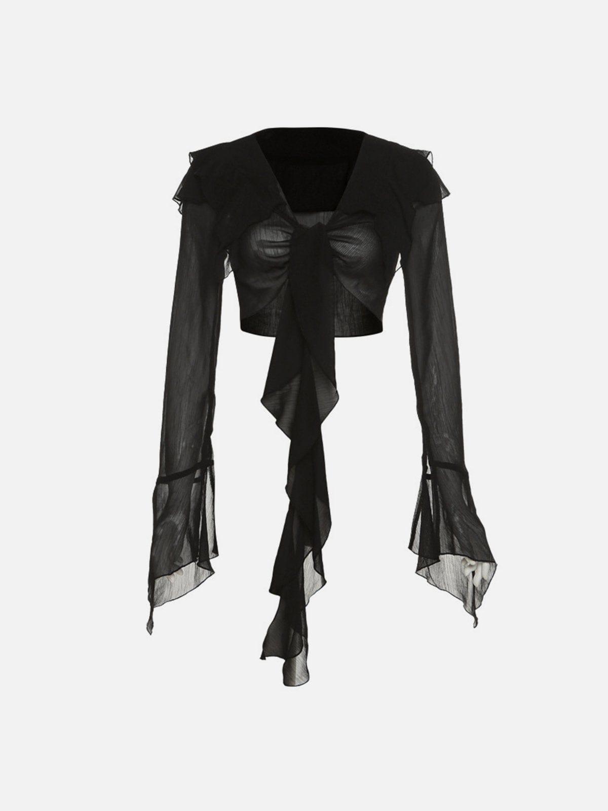 Mesh Ribbon Long Sleeve T Shirts
