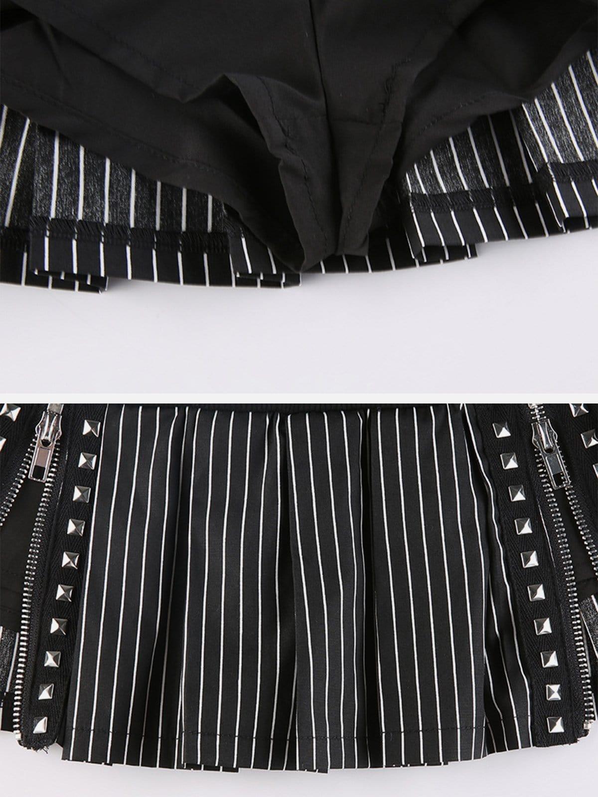 Striped Zipper Patchwork Skirt