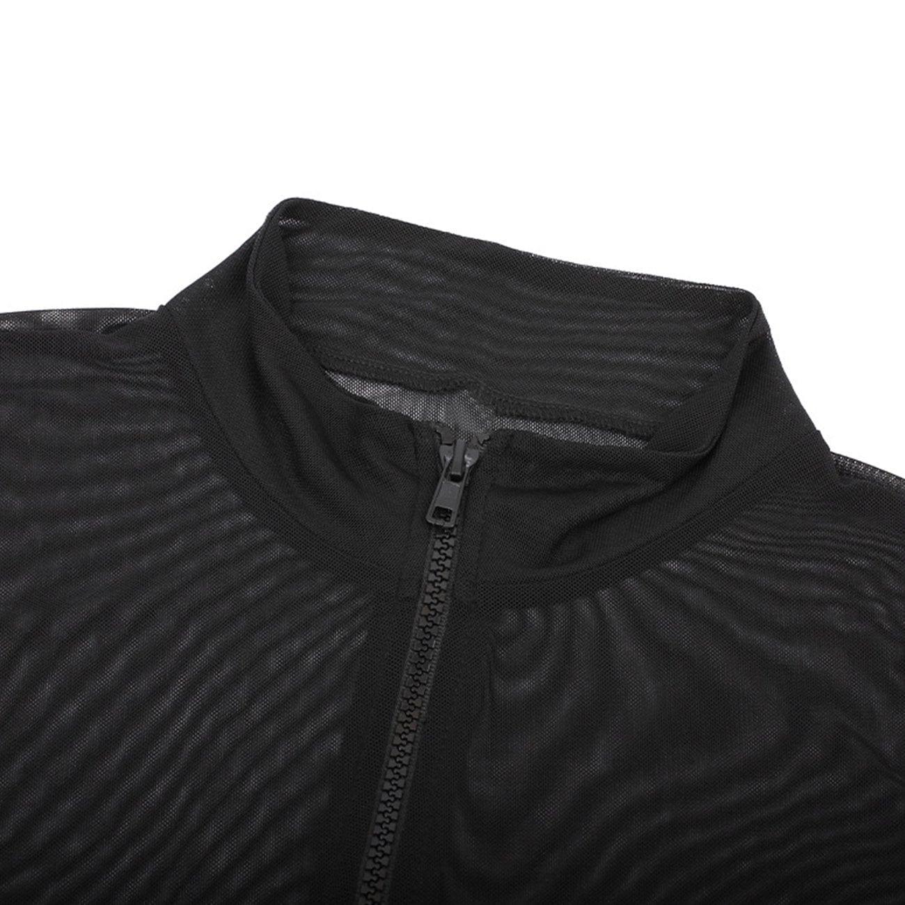 Sexy Perspective Zip Up Long Sleeve Jumpsuit