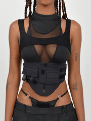 Mesh Hollow Patchwork Vest