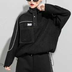 Dark Patchwork Drawstring Sherpa Sweatshirt