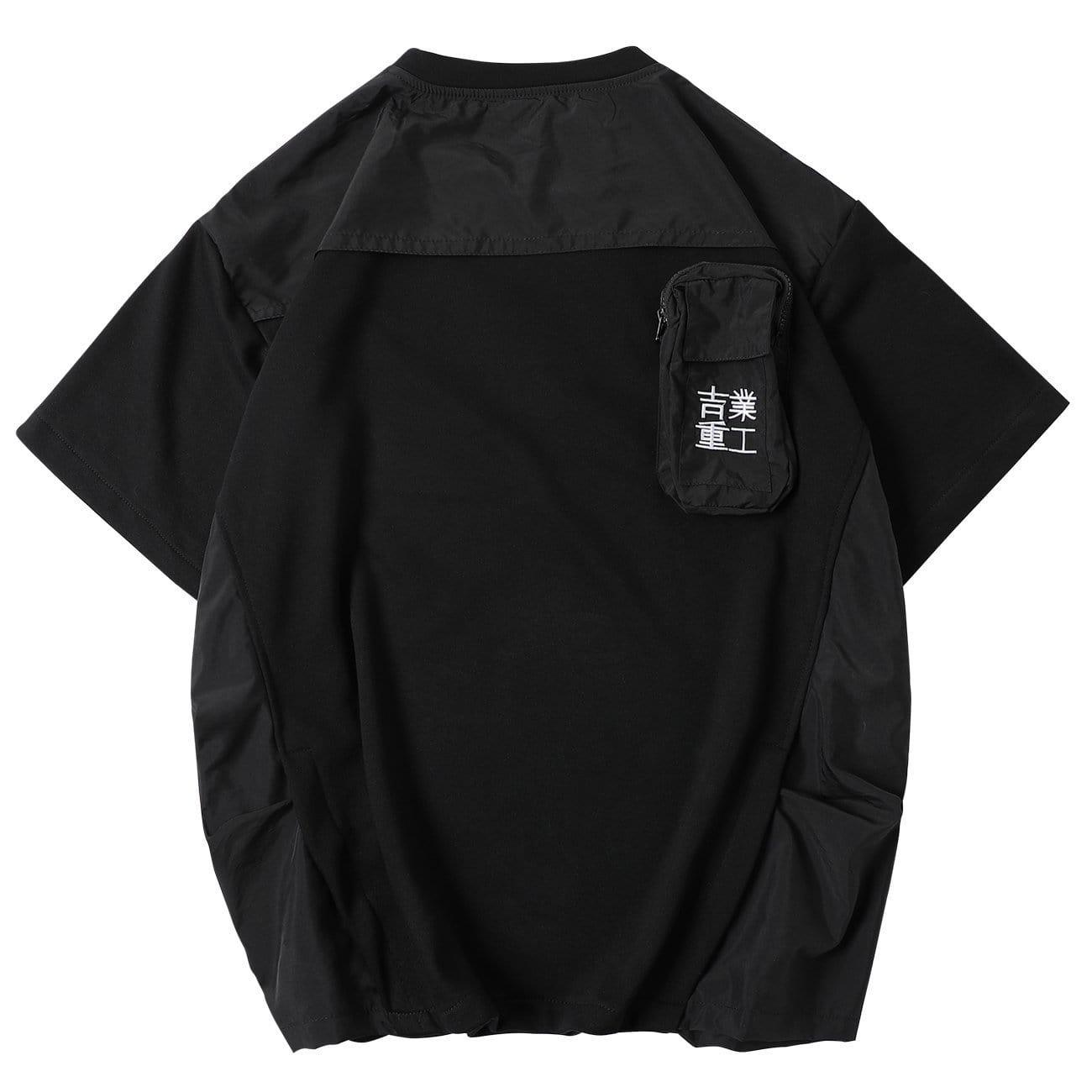 Fake Two Zipper Embroidery Decorative Pocket Tee