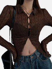 Sexy Perspective Ruched Long Sleeve T Shirt