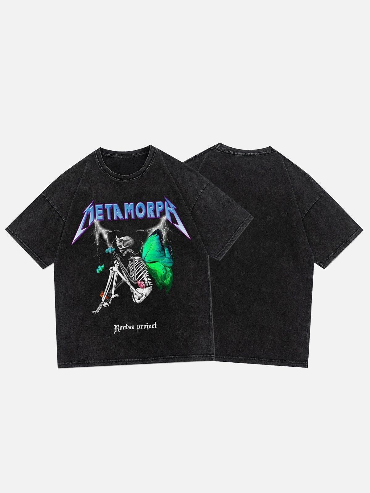 Washed Skull Butterfly Print Tee